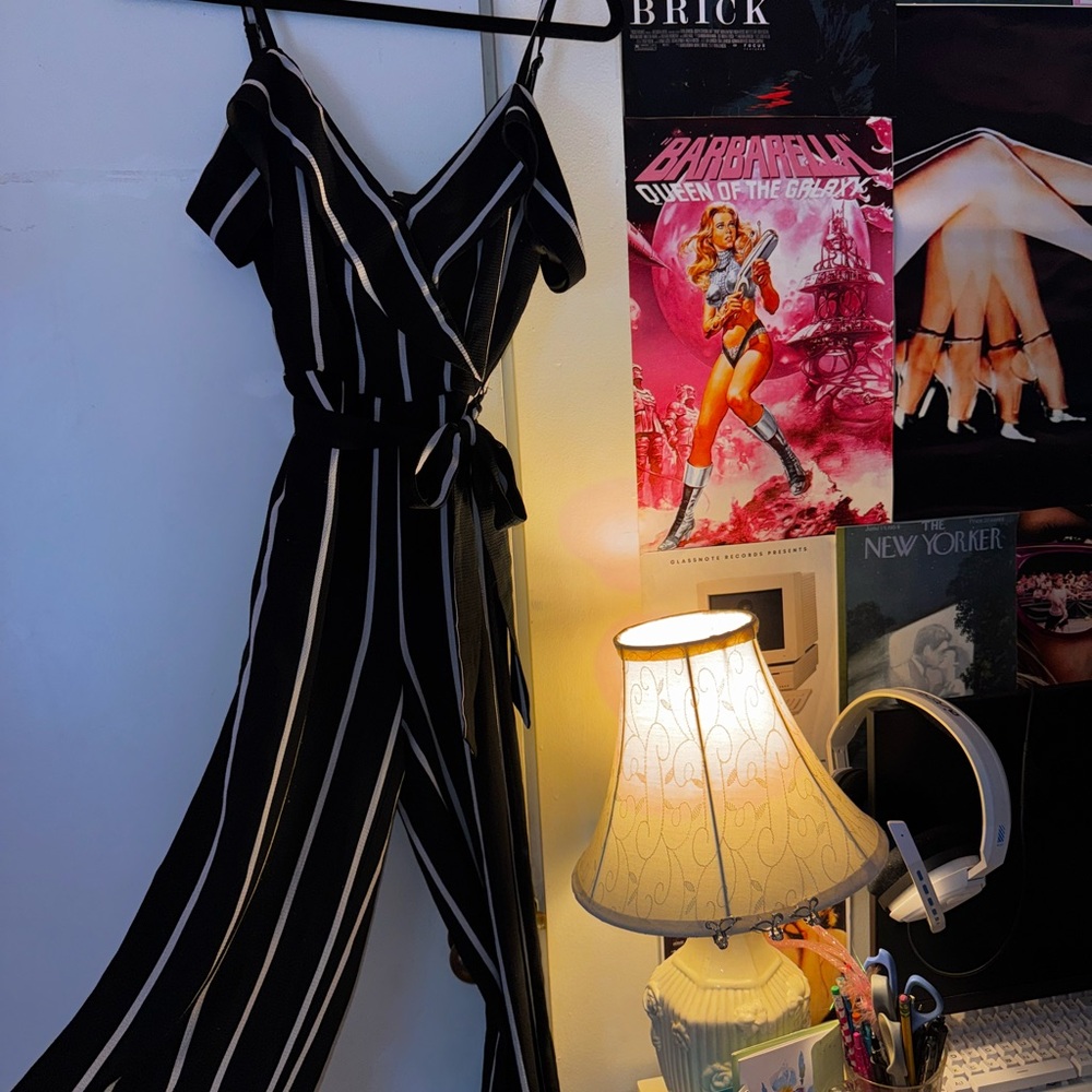 by & by Black and White Striped Jumpsuit